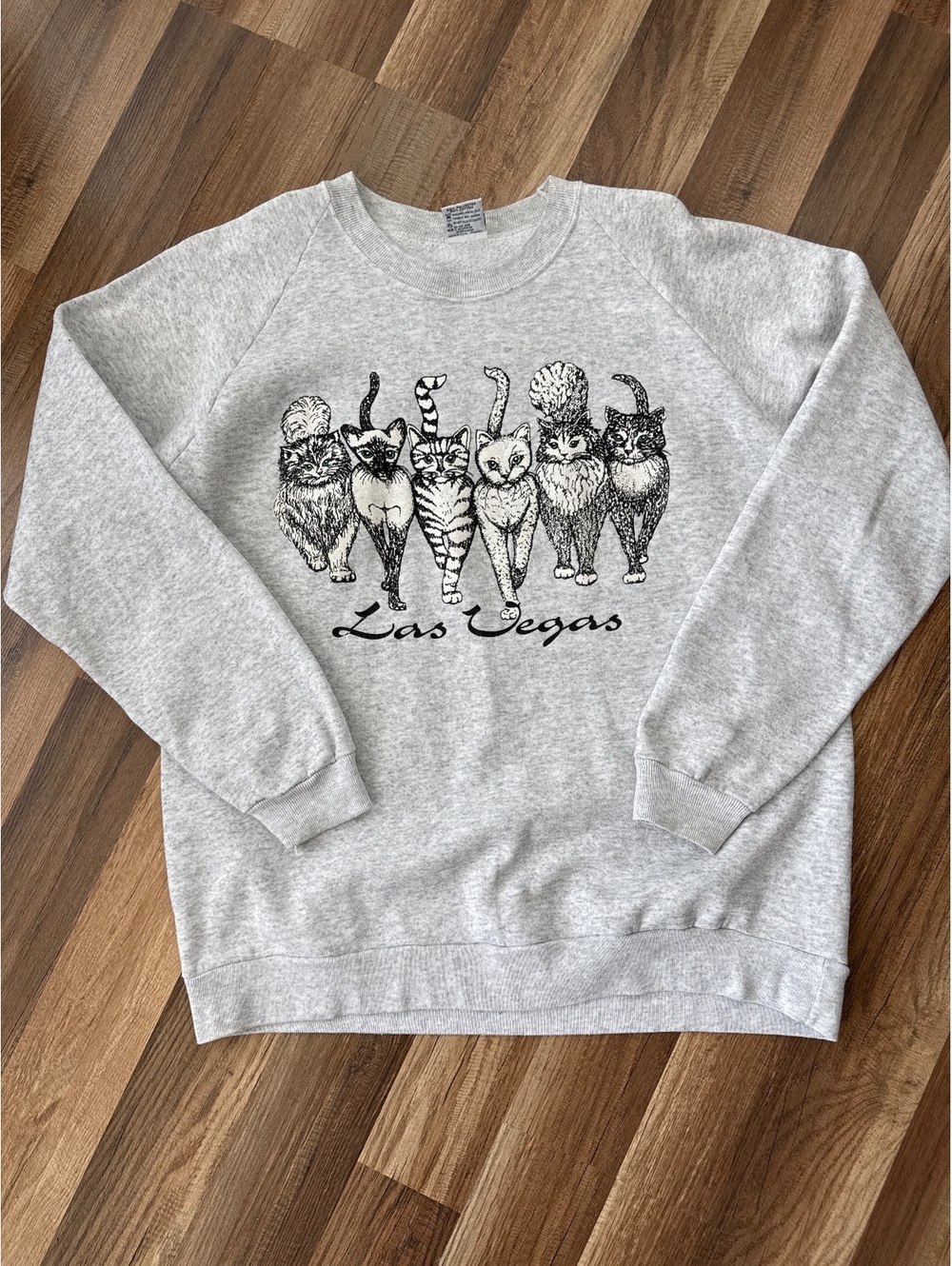 Vintage 90s Las Vegas Cat Sweatshirt Cal Cru USA Mens Large Novelty Cats